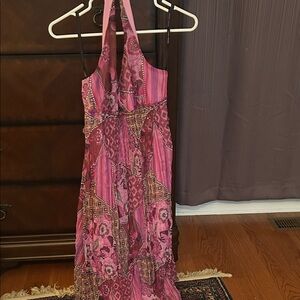 Bisou Bisou Pink Patterned High Low Dress